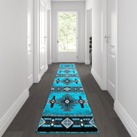 Flash Furniture ACD-RGC318-211-TQ-GG Mohave Collection 2' x 11' Turquoise Traditional Southwestern Style Area Rug - Olefin Fibers with Jute Backing
